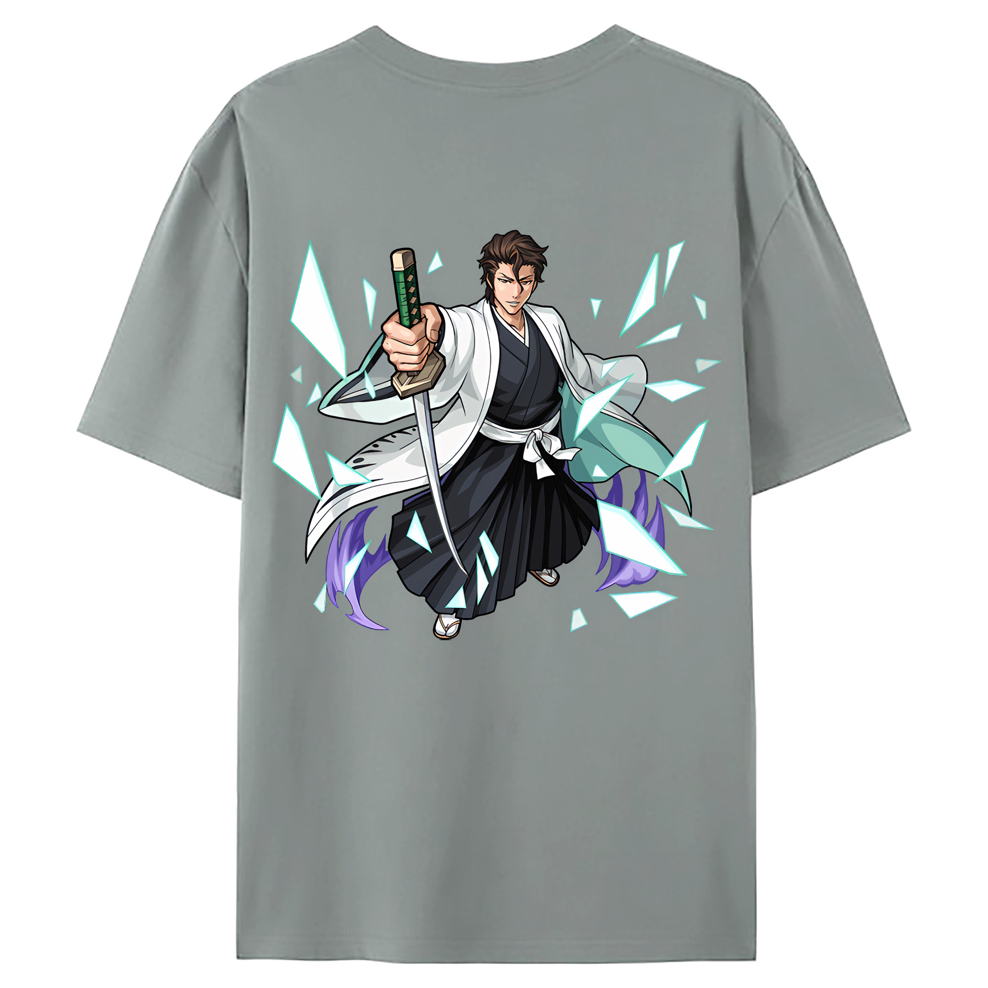 （画像用） ブリーチ 藍染 惣右介（あいぜん そうすけ） BLEACH Aizen Sousuke 綿100％ メンズ半袖Tシャツ（バックプリント） 通気性